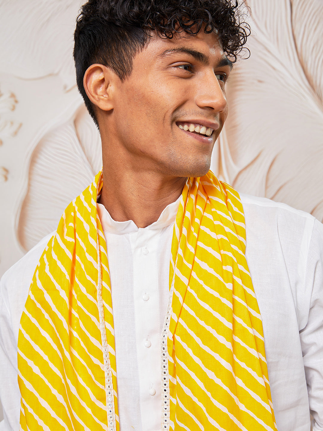 Men's White Cotton Kurta,Pyjama And Dupatta Set