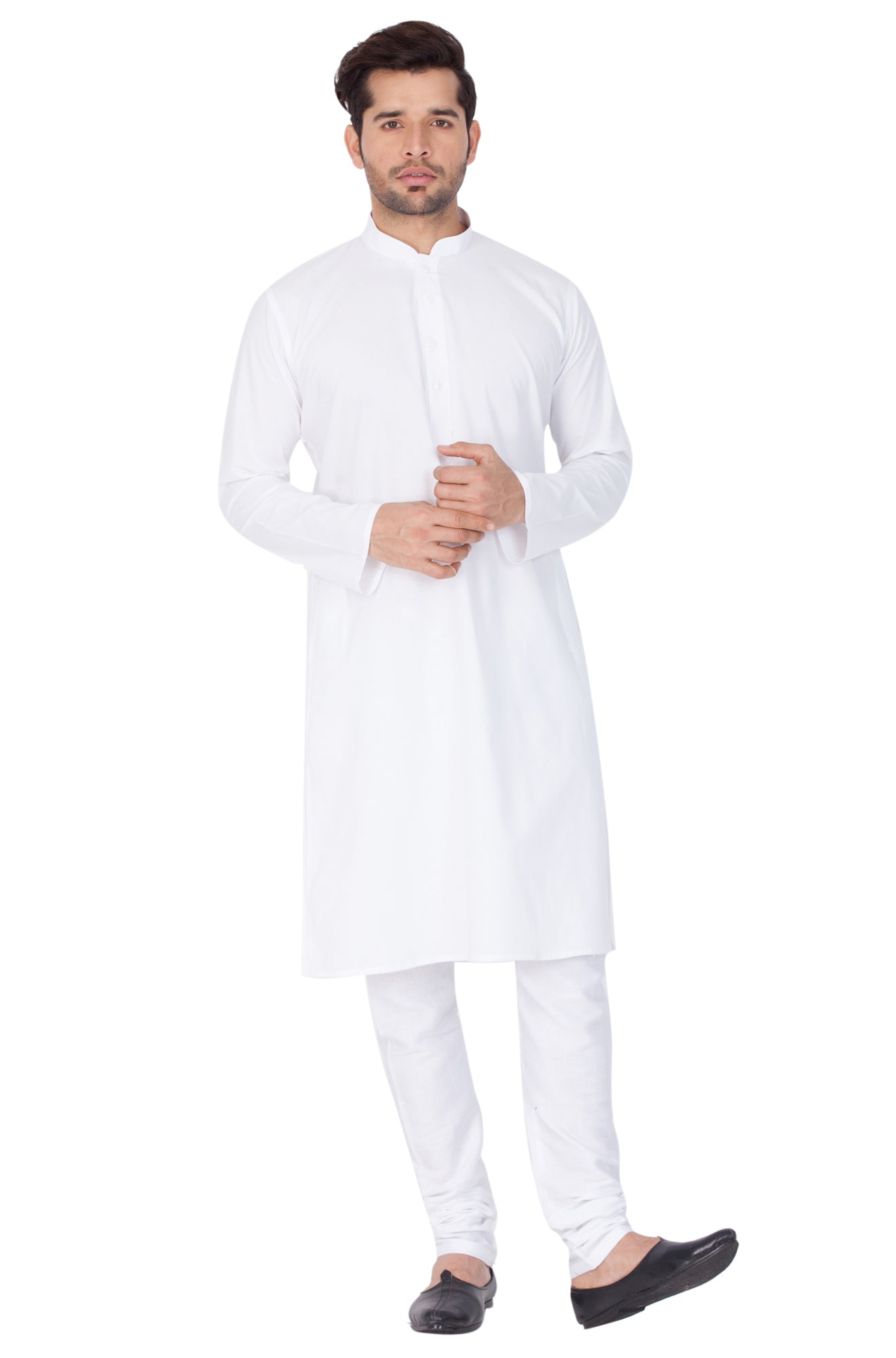 VASTRAMAY Men's White Cotton Blend Kurta Pyjama Set