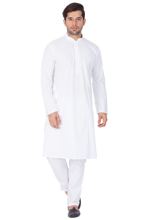 Men's White Cotton Kurta and Pyjama Set