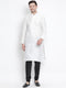 Men's White Cotton Silk Blend Kurta and Pyjama Set