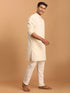 Men's Cream Cotton Kurta With Cream Pant Set