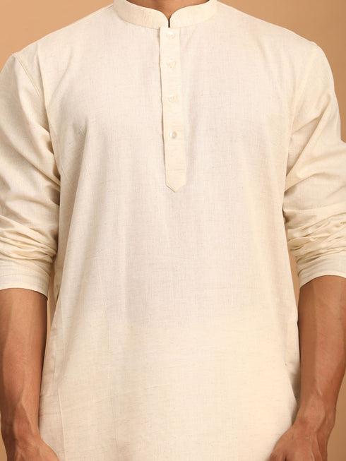 Men's Cream Cotton Kurta With Cream Pant Set