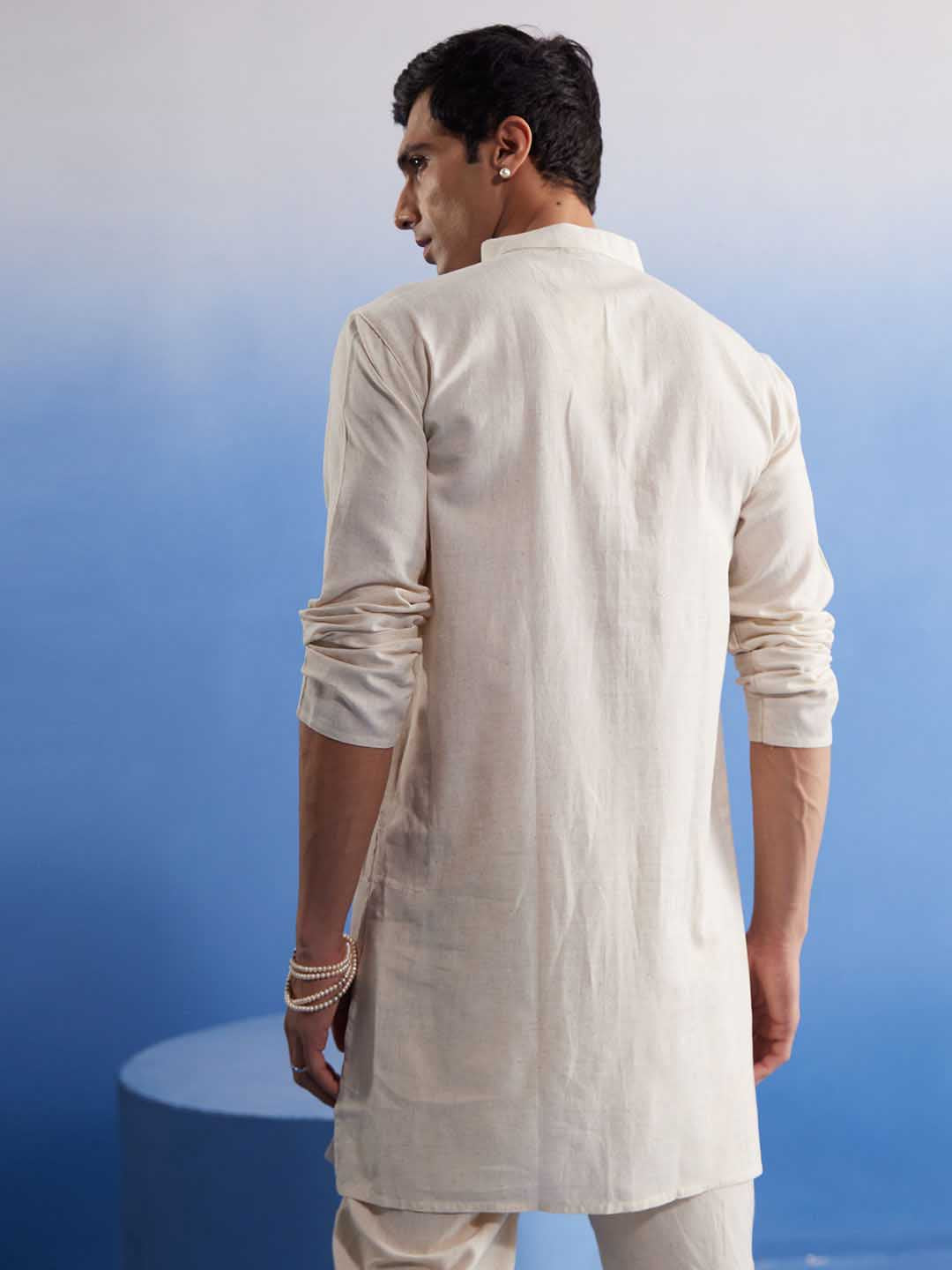 Men's Cream Cotton Kurta With Cream Pant Set