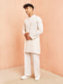 Men's Cream Mid Length Kurta with White Pant Set