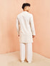 Men's Cream Mid Length Kurta with White Pant Set
