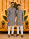 Boys Blue Cotton Ikkat Thigh Length Kurta and Pyjama Set