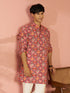 Men's Red Cotton Patola Printed Mid-Length Kurta