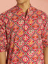 Men's Red Cotton Patola Printed Mid-Length Kurta