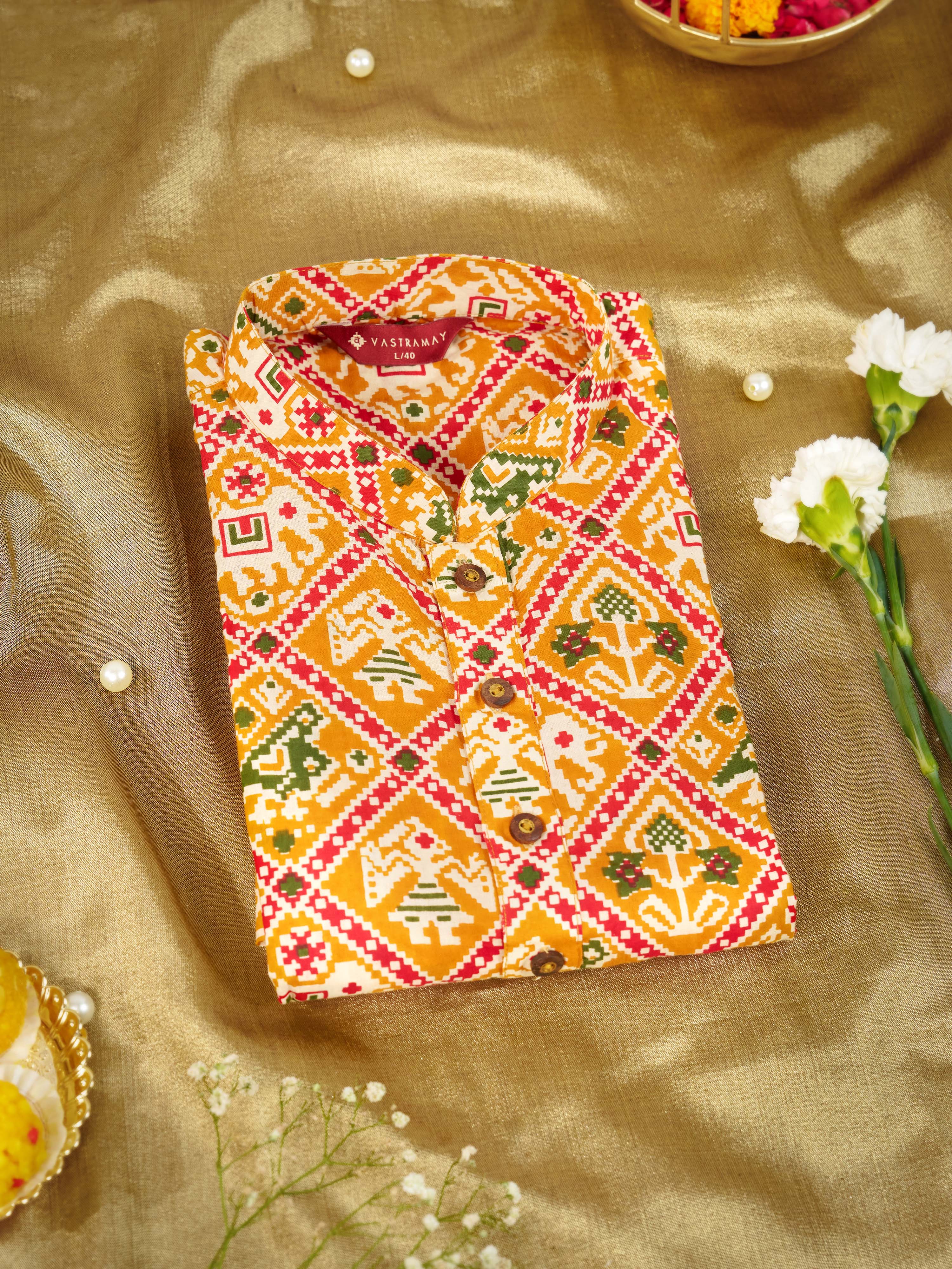 Men's Yellow Patola Printed Kurta Rakhi Gift Box for Brother | Premium Raksha Bandhan Gift