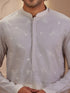 Men's Beige Woven Fabric Embroidered Thigh Length Thigh Length Kurta