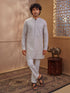 Men's Beige Cotton Embroidered Thigh Length Kurta With Pyjama
