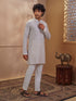 Men's Beige Cotton Embroidered Thigh Length Kurta With Pyjama
