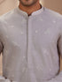 Men's Beige Woven Fabric Embroidered Thigh Length Kurta With Wide Leg Pant