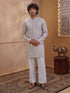 Men's Beige Woven Fabric Embroidered Thigh Length Kurta With Wide Leg Pant