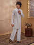 Men's Beige Woven Fabric Embroidered Thigh Length Kurta With Wide Leg Pant