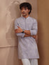 Men Grey Embroidered Mandarin Collar Thigh Length Kurta