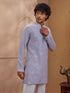 Men's Grey Woven Fabric Embroidered Thigh Length Kurta