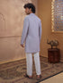 Men's Grey Cotton Embroidered Thigh Length Kurta With Pyjama