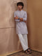 Men Grey Flex Embroidered Kurta Pant Set with Wide Leg