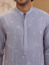 Men's Grey Woven Fabric Embroidered Thigh Length Kurta With Wide Leg Pant