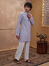Men's Grey Woven Fabric Embroidered Thigh Length Kurta With Wide Leg Pant