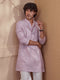 Men Onion Pink Embroidered Kurta with Mandarin Collar