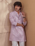 Men Onion Pink Embroidered Kurta with Mandarin Collar