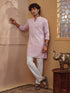 Onion Pink Cotton Embroidered Kurta Pyjama Set for Men
