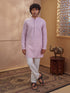 Men's Light Pink Cotton Embroidered Thigh Length Kurta With Pyjama