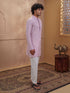 Men's Light Pink Cotton Embroidered Thigh Length Kurta With Pyjama
