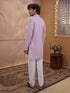 Men's Light Pink Cotton Embroidered Thigh Length Kurta With Pyjama