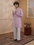 Men's Pink Synthetic Embroidered Thigh Length Kurta With Wide Leg Pant