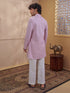 Men's Pink Synthetic Embroidered Thigh Length Kurta With Wide Leg Pant