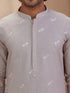 Men's Beige Woven Fabric Embroidered Thigh Length Kurta