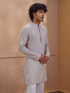 Men's Beige Woven Fabric Embroidered Thigh Length Kurta