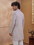 Men's Beige Woven Fabric Embroidered Thigh Length Kurta
