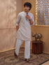 Men's Beige Woven Fabric Embroidered Thigh Length Kurta