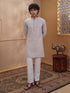 Men's Beige Cotton Embroidered Thigh Length Kurta With Pyjama