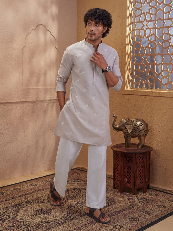 Men Chiku Embroidered Kurta Pant Set with Wide Leg