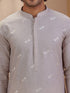 Men's Beige Woven Fabric Embroidered Thigh Length Kurta With Wide Leg Pant