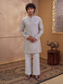 Men's Beige Woven Fabric Embroidered Thigh Length Kurta With Wide Leg Pant