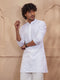 Men White Thread Work Embroidered Mandarin Collar Kurta