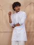 Men White Thread Work Embroidered Mandarin Collar Kurta