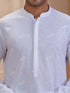 Men's White Woven Fabric Embroidered Thigh Length Kurta