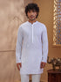 Men's White Woven Fabric Embroidered Thigh Length Kurta