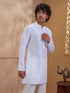 Men's White Woven Fabric Embroidered Thigh Length Kurta