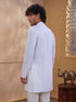 Men's White Woven Fabric Embroidered Thigh Length Kurta