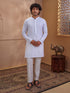 Men's White Cotton Embroidered Thigh Length Kurta With Pyjama