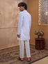 Men's White Cotton Embroidered Thigh Length Kurta With Pyjama