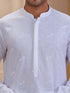 Men's White Woven Fabric Embroidered Thigh Length Kurta With Wide Leg Pant